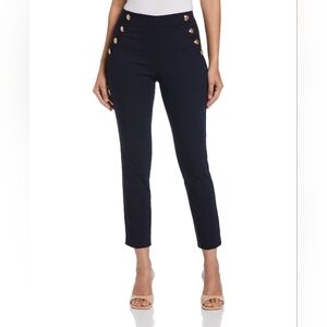 NWOT Ella Rafaella Navy Blue High-Waisted Button-Detail Women's Pants Sz 10